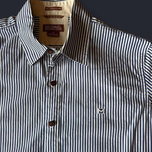 Michael Kors Men’s Striped Short Sleeve Shirt - Size M - 100% Cotton - Picture 1 of 5